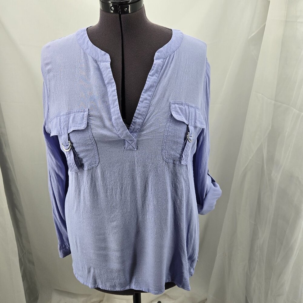 810-49 Chico’s lilac purple V-neck hi-low tunic top Size 2, Large 12